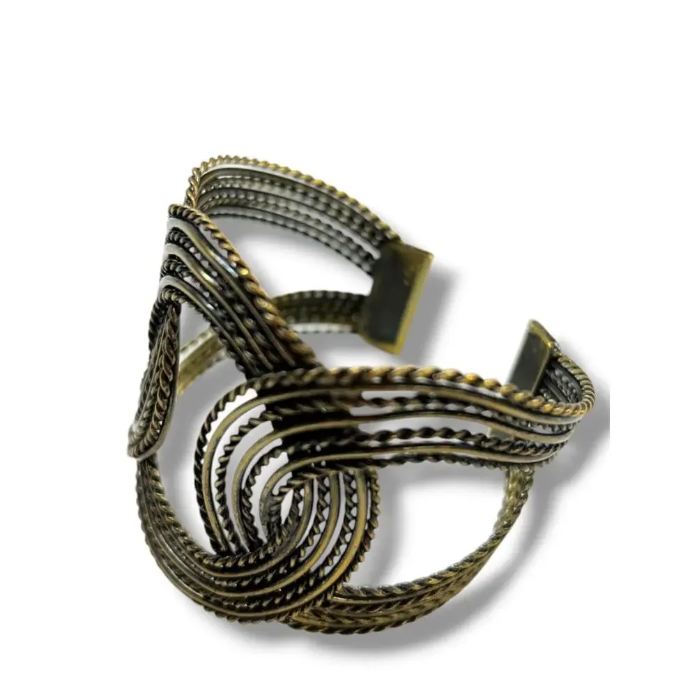 Textured Dark Goldtone Statement Cuff Bracelet Dramatic 2.5